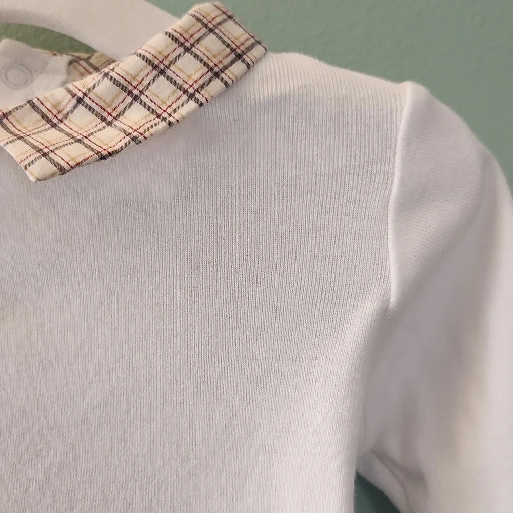 Jacadi Paris White Bodysuit with Plaid Collar